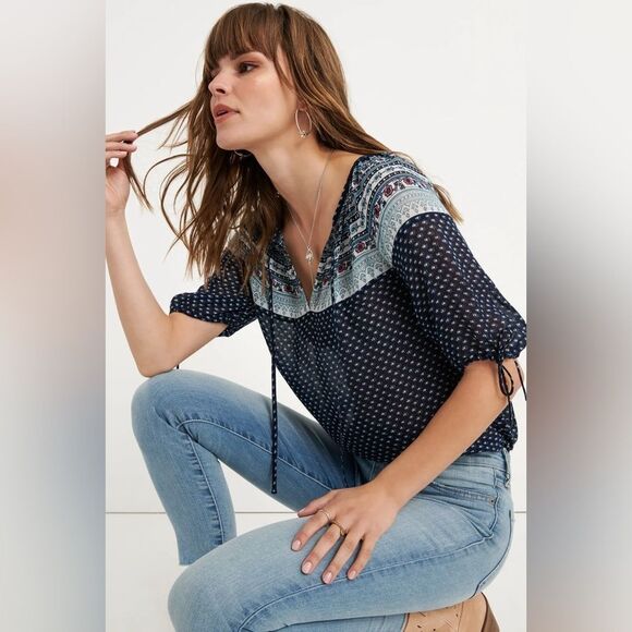Lucky Brand Tops - Lucky brand | Navy Blue Patterned Women's Top